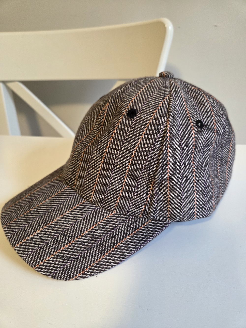Vero Moda Black and Tan Herringbone Cap with Orange Pinstripe - Worn Once